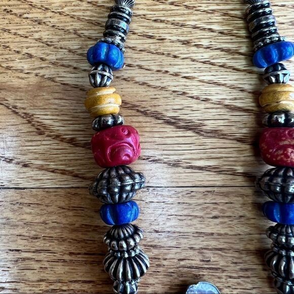 Rare Vintage Marcie USA Designer Hammered Pewter Angel Pendant Necklace Beads - Picture 7 of 7